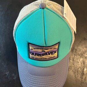 Quiksilver Teal and Gray Mesh Trucker Hat with Patch